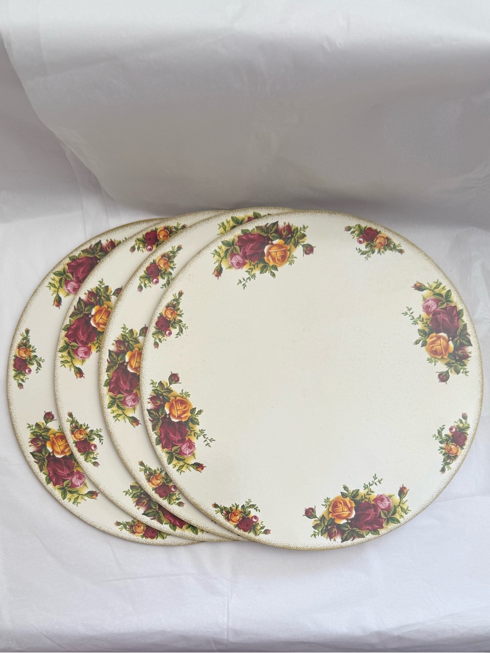 Vintage Set of 4 Royal Albert Round Placemats with "Old Country Roses" Pattern